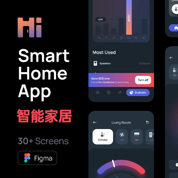 31屏智能家居 iOS应用Figma UI设计套件 Hi - Smart Home UI Kit