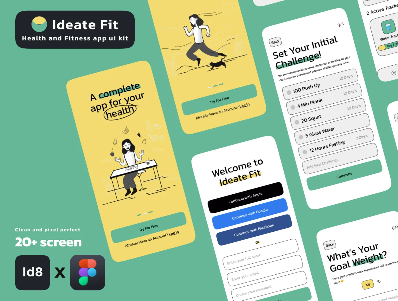 20屏健康饮食运动健身喝水提醒应用UI设计套件 Ideate Fit App插图1