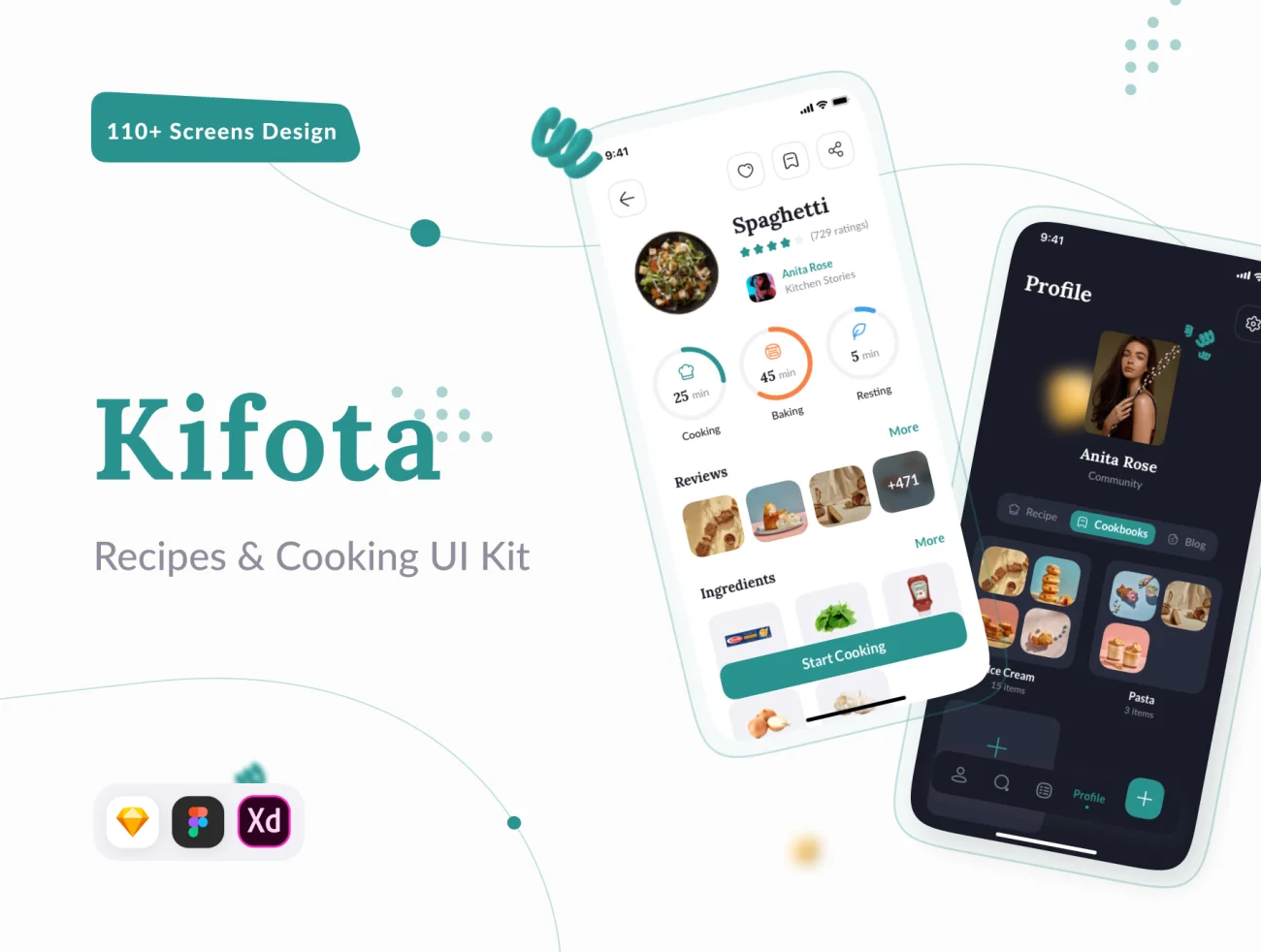 110屏美食烹饪食谱分享应用UI设计套件 Kifota – Recipes & Cooking UI Kit插图1