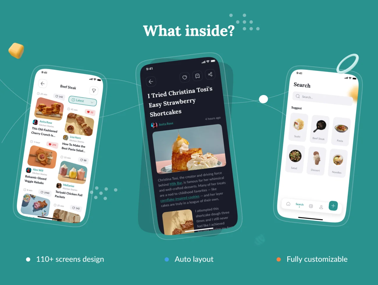 110屏美食烹饪食谱分享应用UI设计套件 Kifota – Recipes & Cooking UI Kit插图3