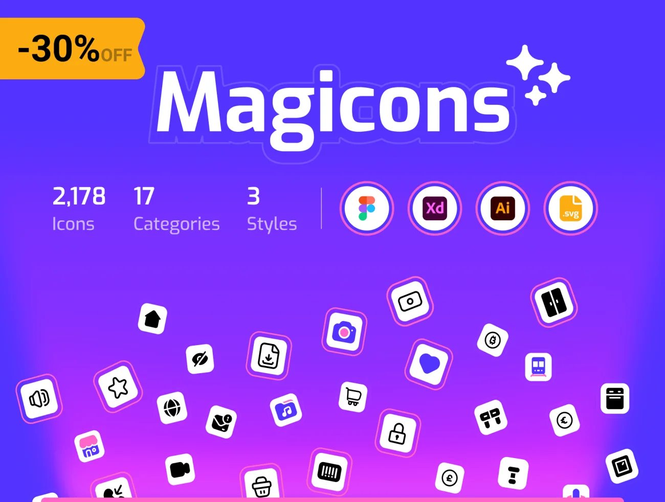 2178个17大类3种风格UI设计师必备图标库 Magicons插图1