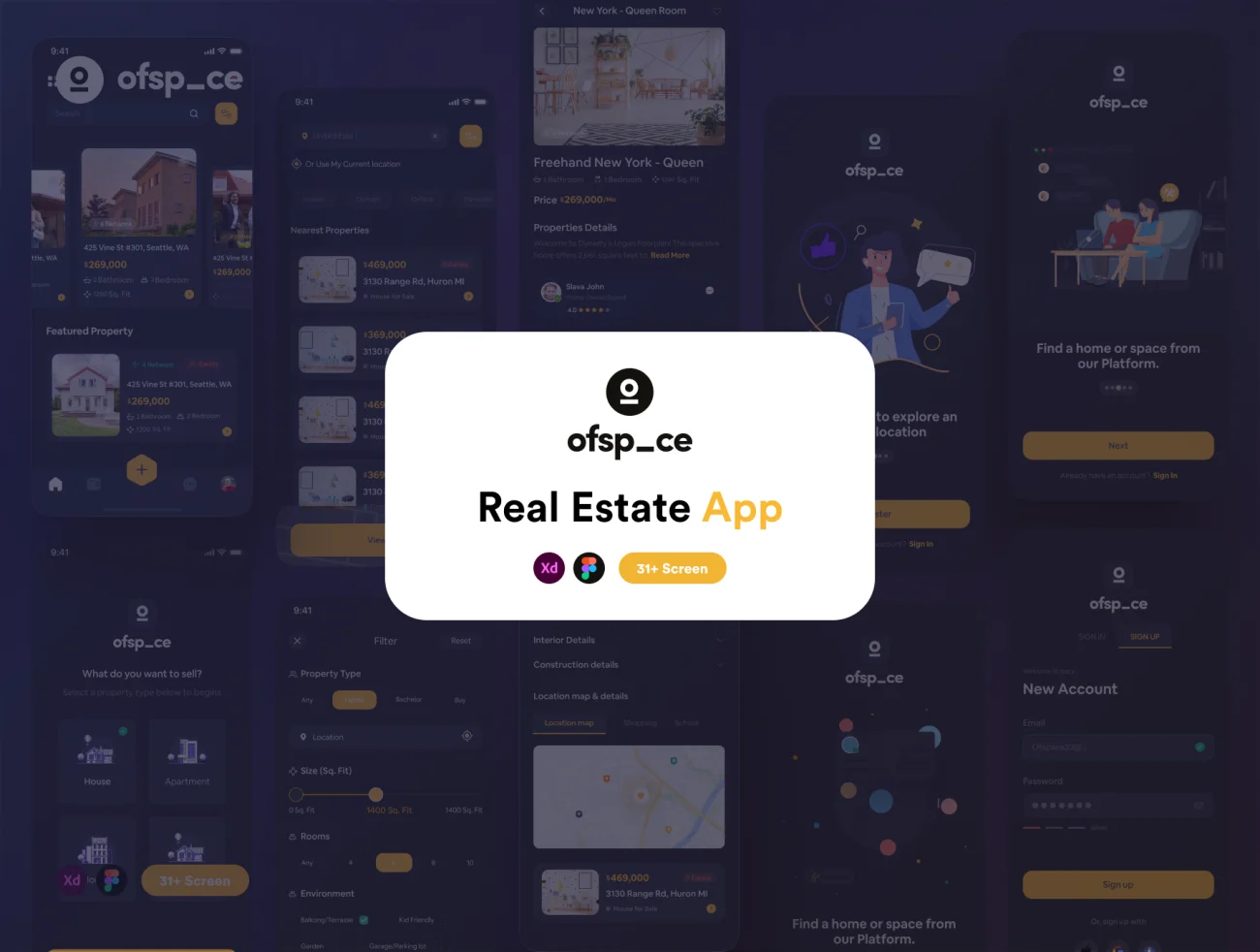 31屏房地产应用UI小程序官网设计套件 Minimo Real Estate App UI Kit插图19