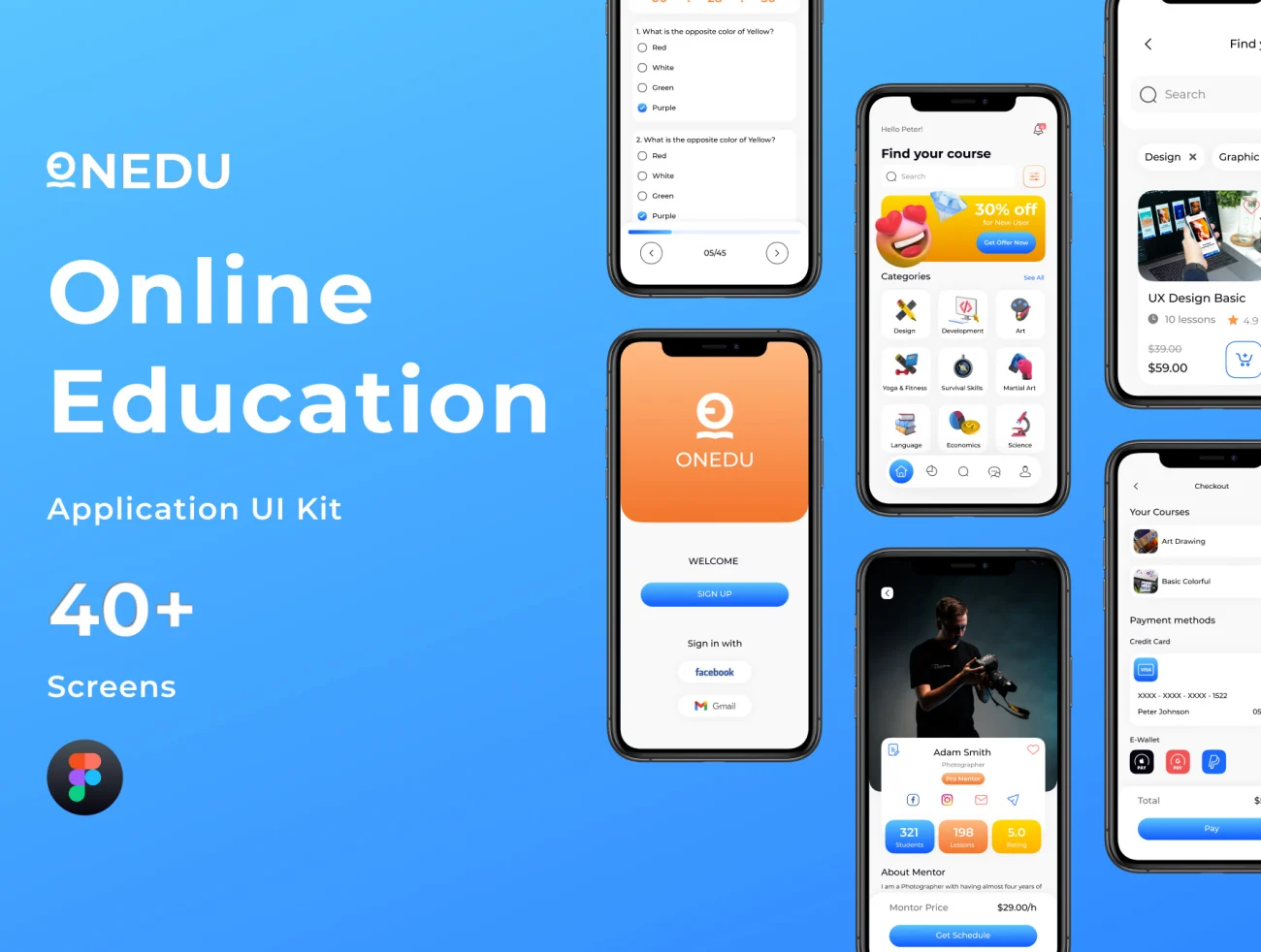 45屏在线教育应用UI套件 ONEDU – Online Education App UI Kit插图1