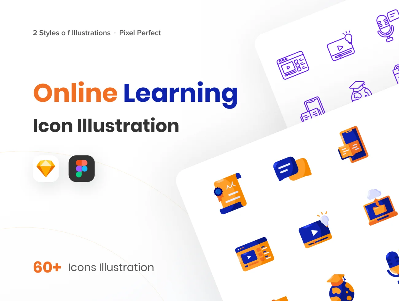 70款多彩线性在线教育图标合集 Online Learning Icon Illustrations插图1