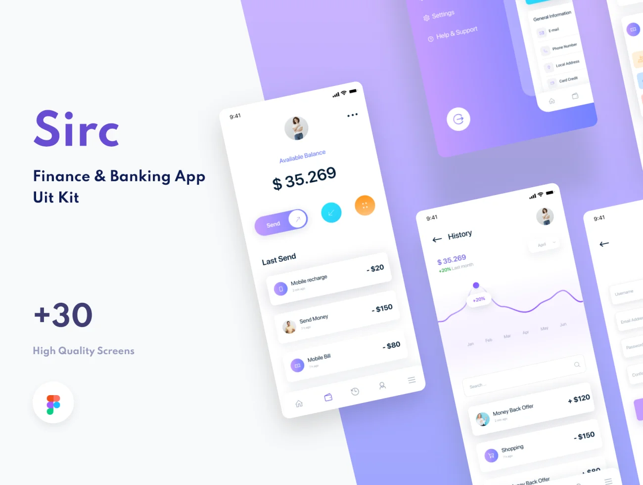 30屏银行金融应用UI套件 Sirc – Banking App UI Kit插图1
