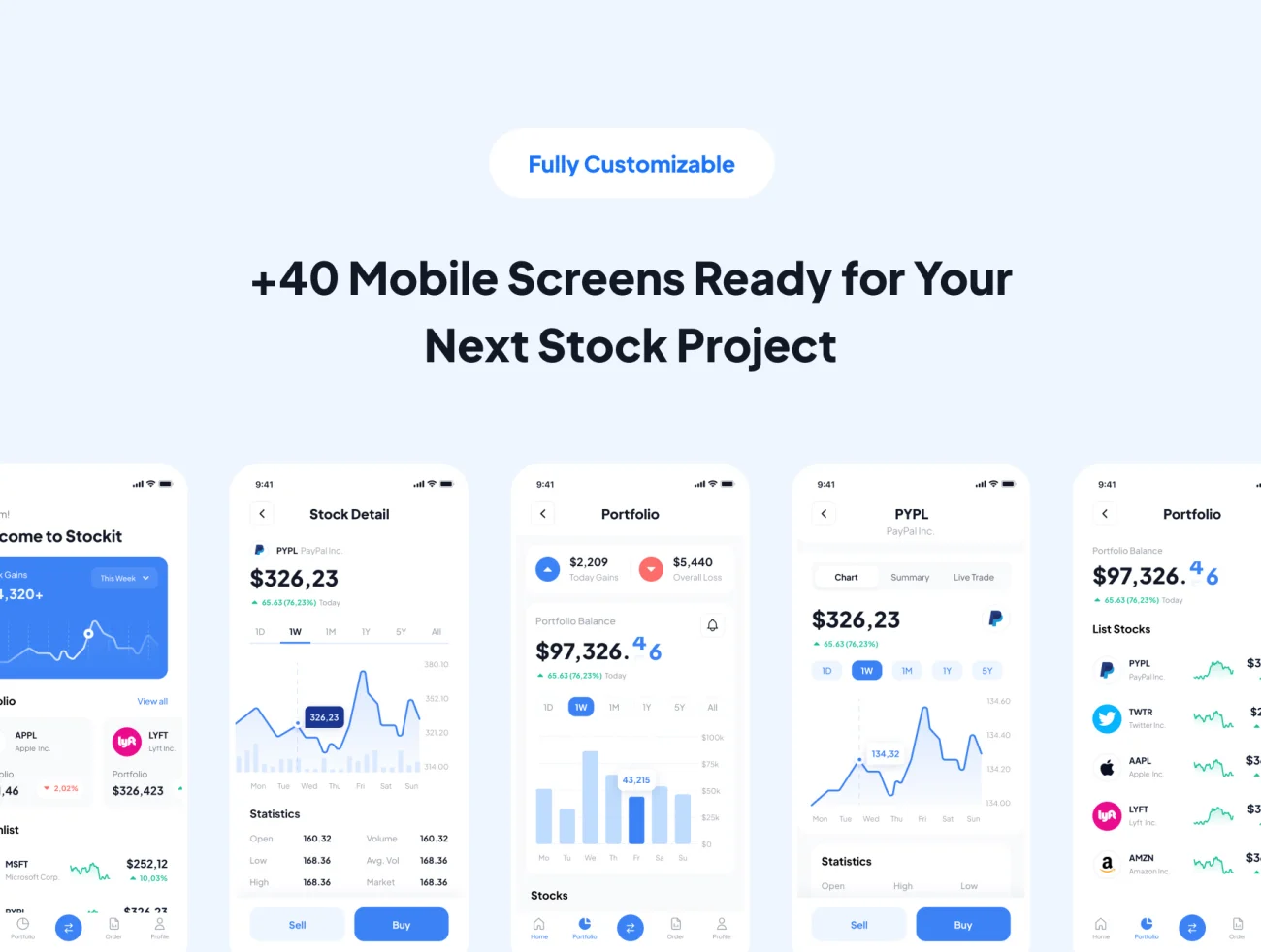 40屏股市股票交易应用 UI 套件 Stockit – Stock Market App UI Kit插图9