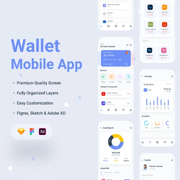 30屏电子钱包金融理财UI套件工具包 Wallet Mobile App