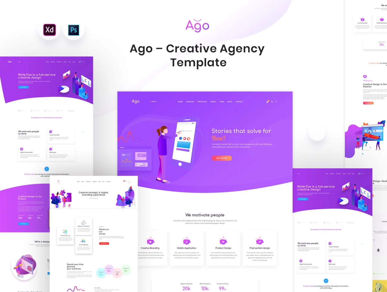 创意设计机构品牌代理企业网站模板 Ago – Creative Agency Template插图1