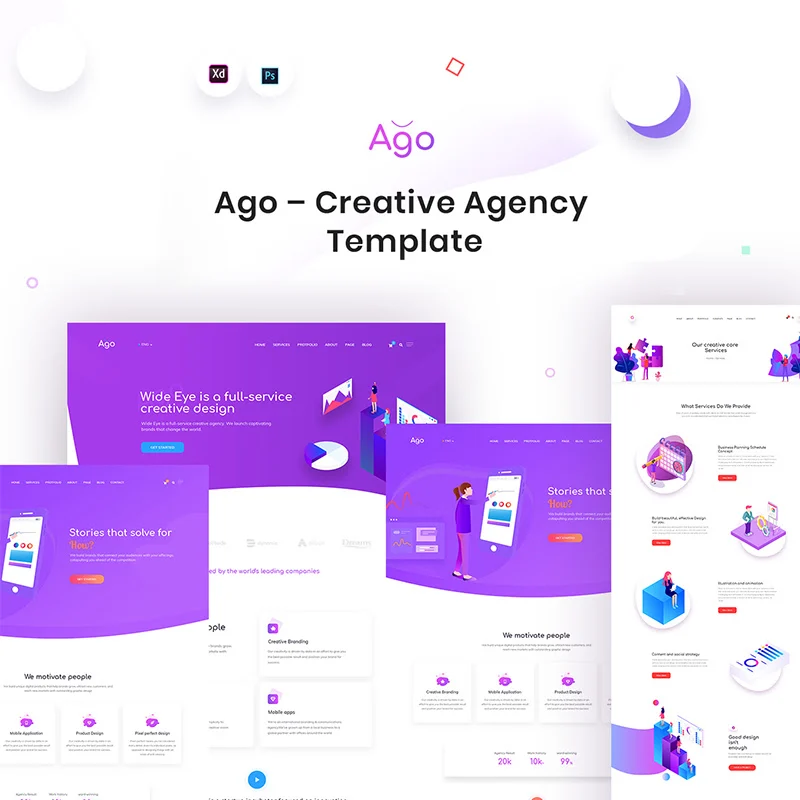 创意设计机构品牌代理企业网站模板 Ago - Creative Agency Template缩略图到位啦UI