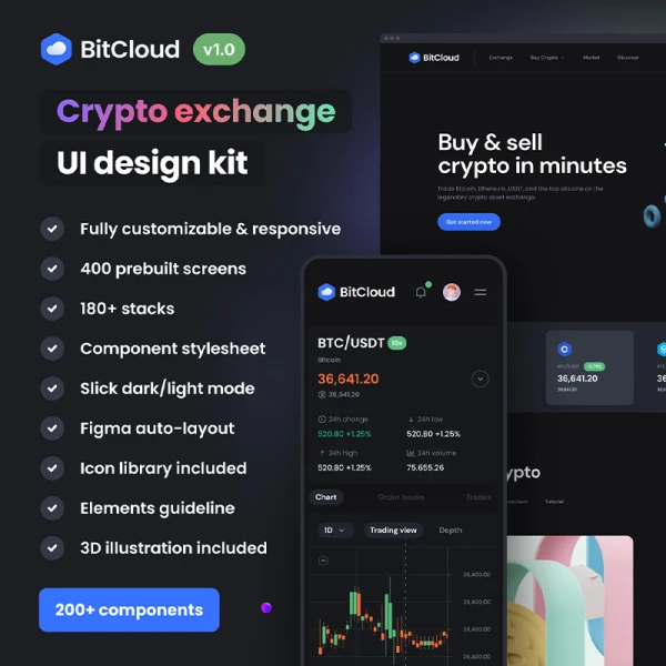 数字加密货币在线兑换平台应用UI设计套件 BitCloud - Crypto Exchange UI Kit