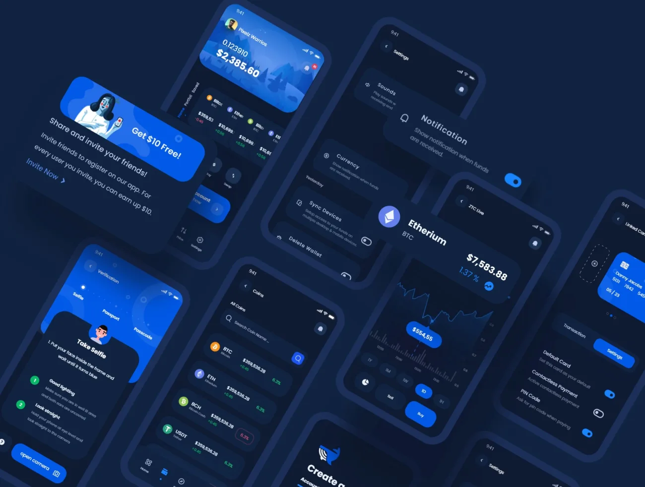 80屏加密货币电子交易电子钱包应用UI设计套件 Crypto whale – Mobile App UI Kit Dark mode插图3