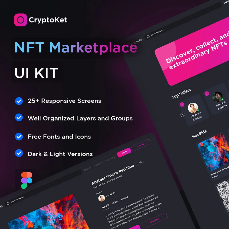 25屏NFT数字版权在线交易平台UI设计套件 CryptoKet - NFT Marketplace UI Kit缩略图到位啦UI