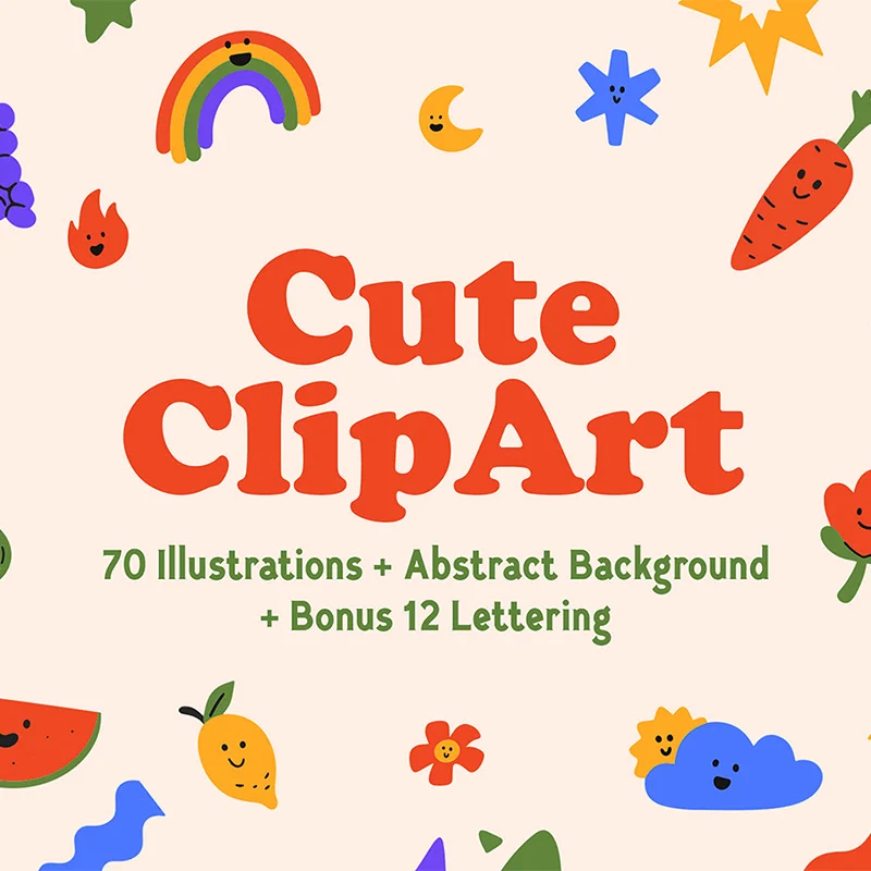 70个可爱矢量剪水果花朵天气贴画插图合集 Cute Clip Art Illustration插图17