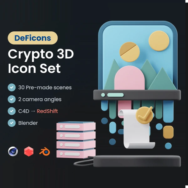 30款数字加密货币挖矿3D 图标 DeFicons - Crypto 3D Icon Set