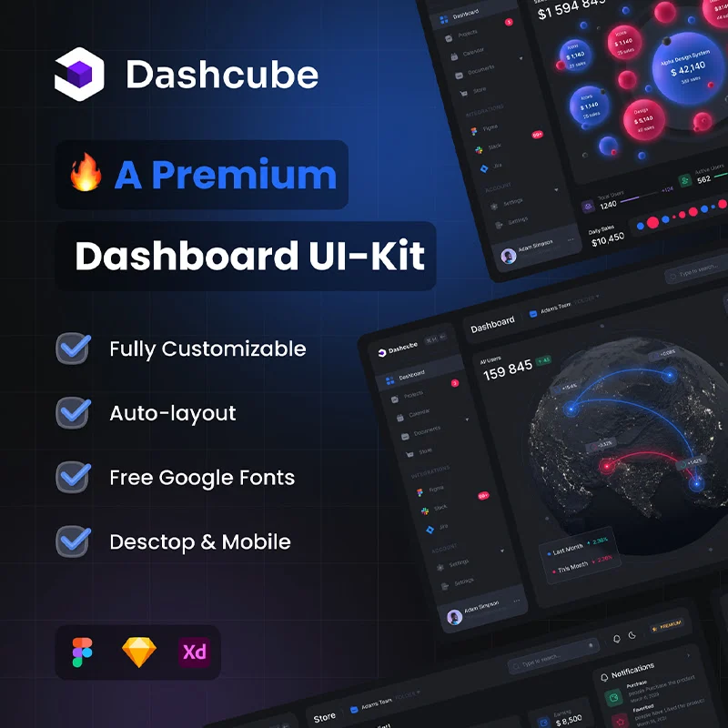 25屏深色多功能数据可视化仪表板套件 Dashcube - Dashboard Ui Kit缩略图到位啦UI