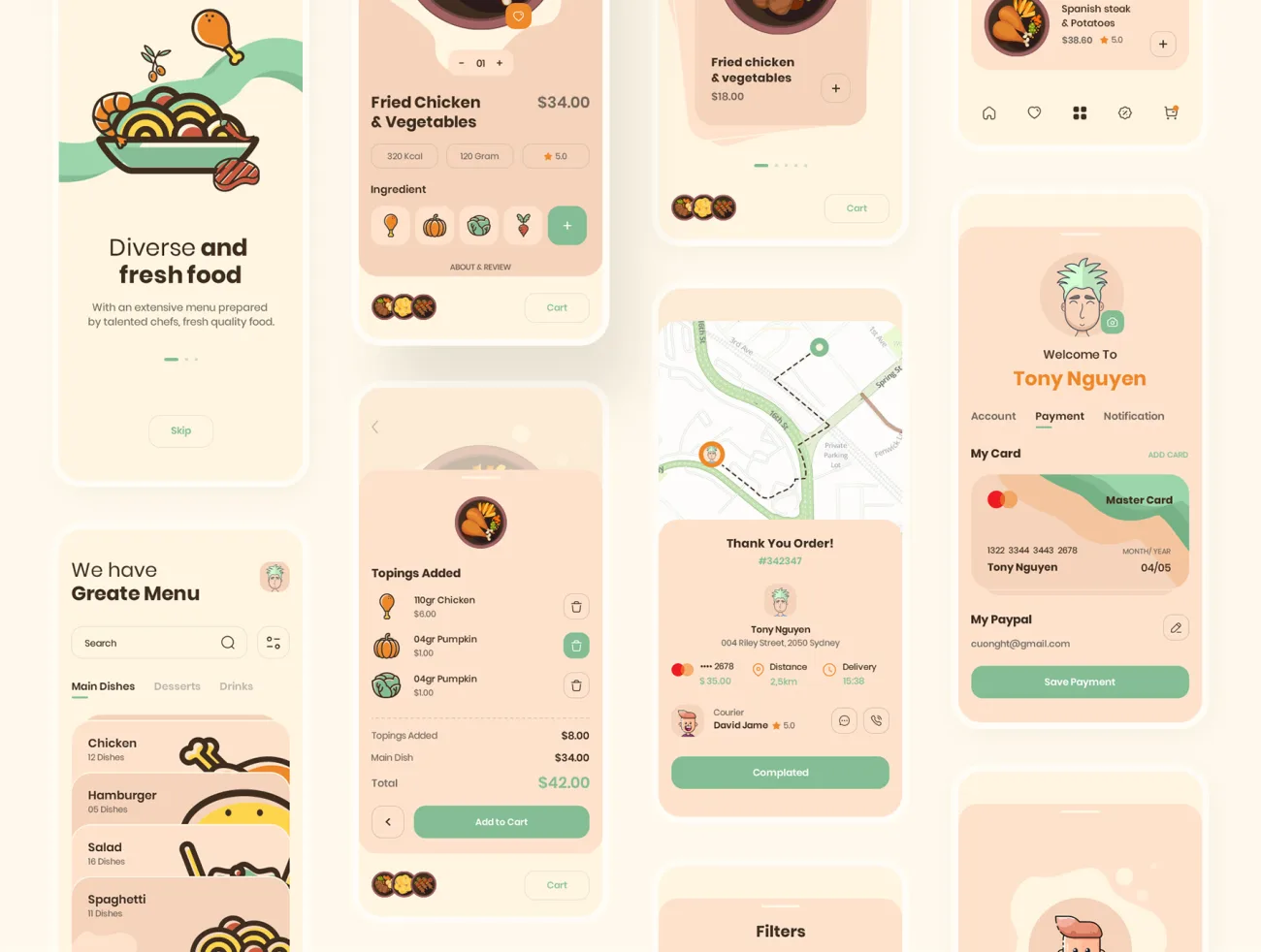 78屏外卖点餐配送应用 UI 套件 Foochi – Food Delivery App UI Kit插图7