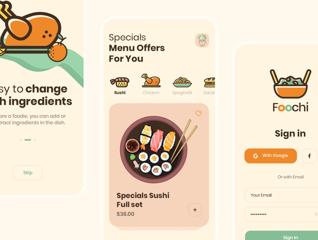 78屏外卖点餐配送应用 UI 套件 Foochi – Food Delivery App UI Kit插图9