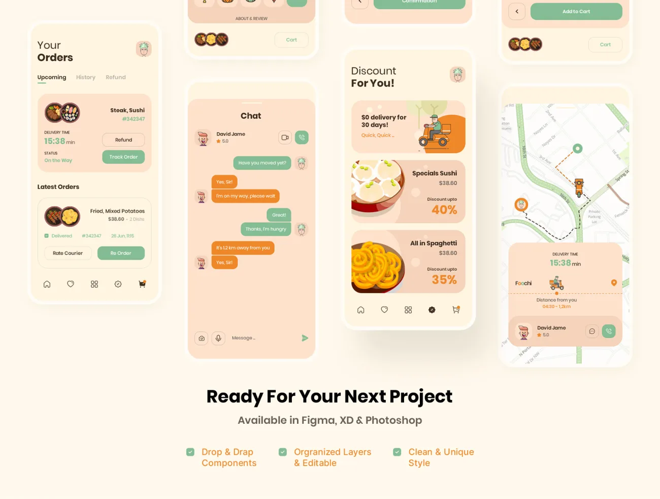 78屏外卖点餐配送应用 UI 套件 Foochi – Food Delivery App UI Kit插图11