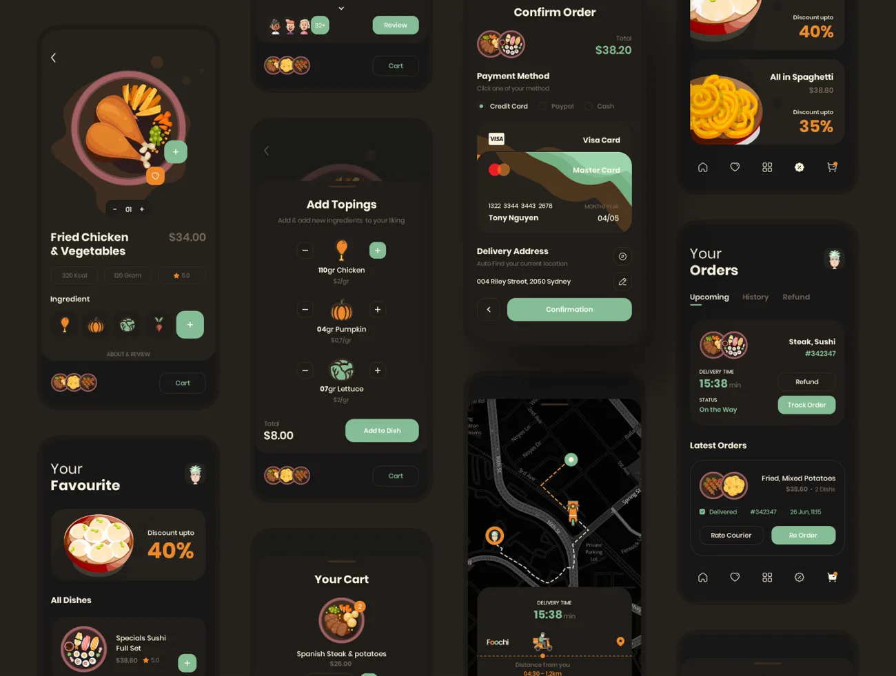 78屏外卖点餐配送应用 UI 套件 Foochi – Food Delivery App UI Kit插图15