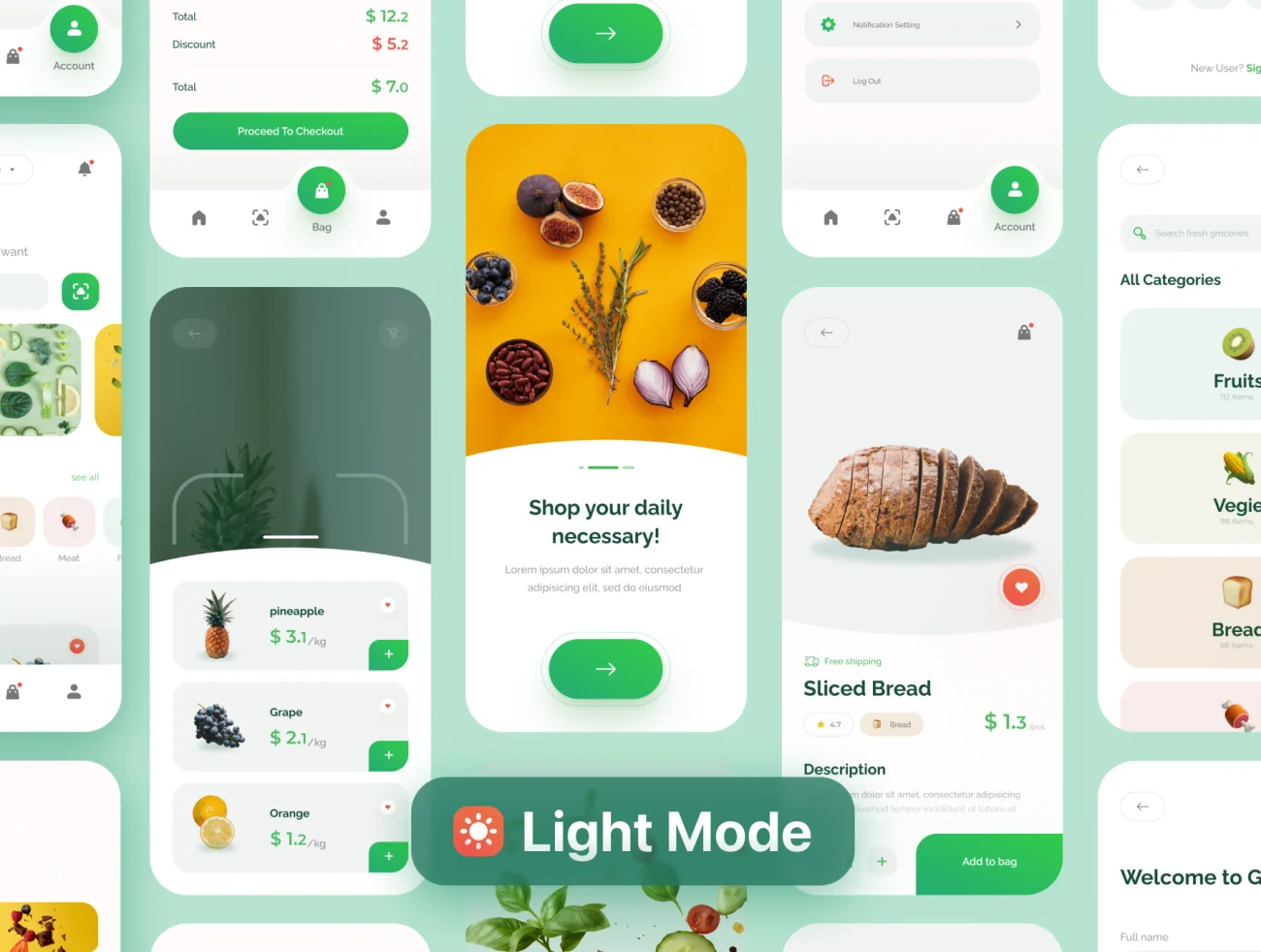 54屏在线生鲜蔬菜水果日常采购应用UI设计套件 Grofast – Online Grocery App UI Kit Light Mode插图3