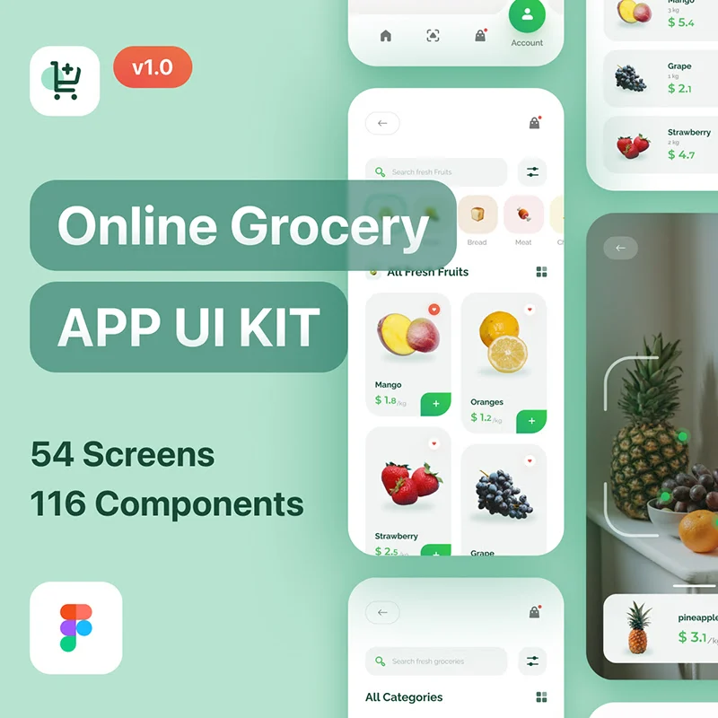 54屏在线生鲜蔬菜水果日常采购应用UI设计套件 Grofast - Online Grocery App UI Kit Light Mode缩略图到位啦UI