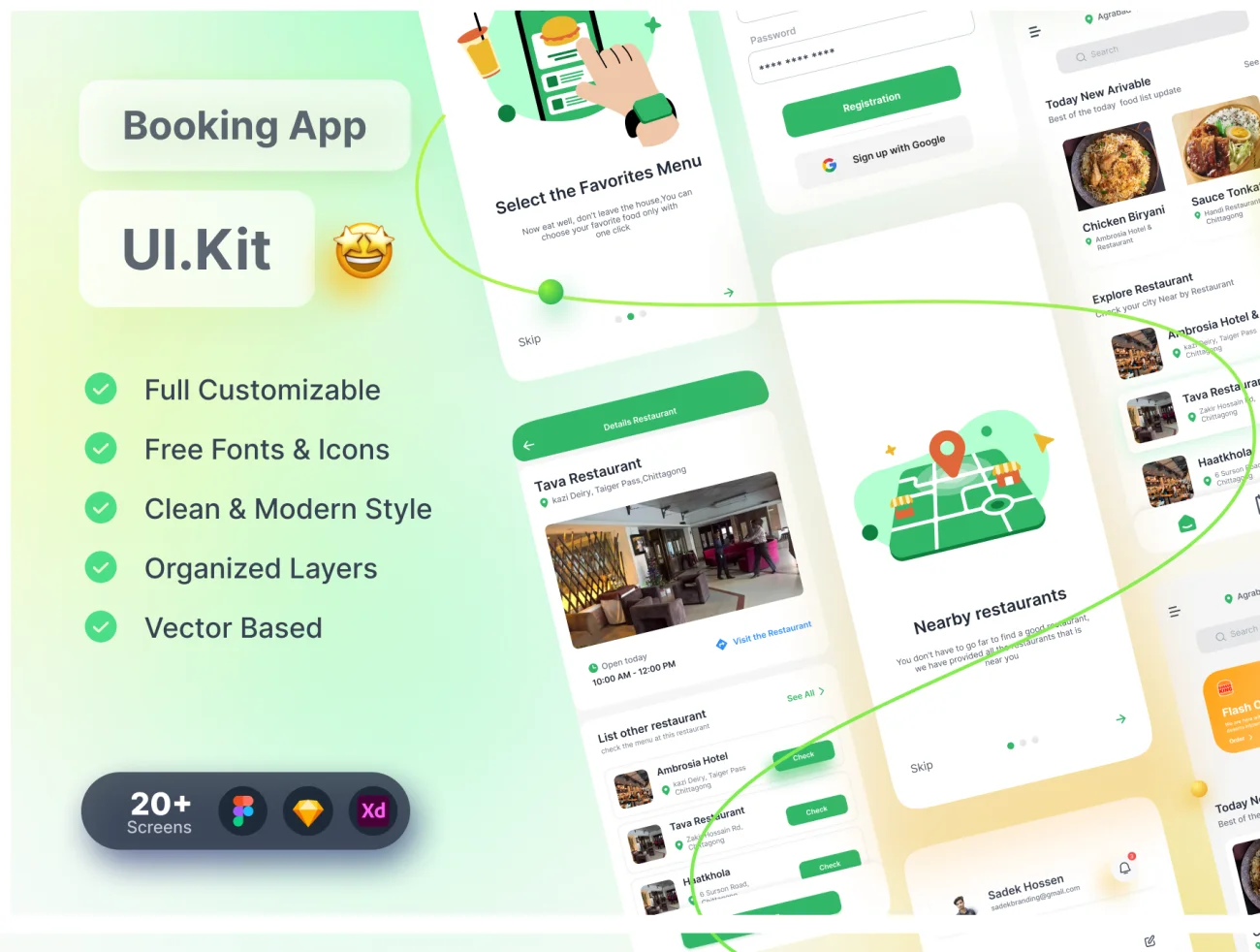 20屏酒店预订餐厅预订应用Ui设计套件 Hotel booking and Restaurant Booking App Uikit插图3