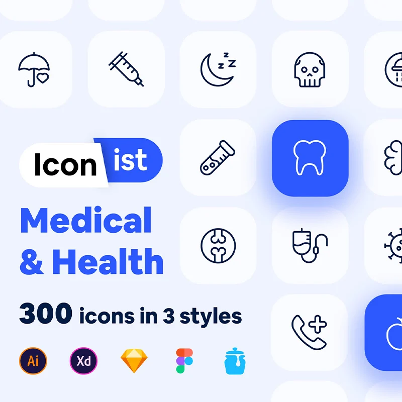 300个线性医疗健康图标 Iconist - 300 Medical and Health icons缩略图到位啦UI