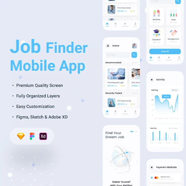 30屏求职招聘手机应用UI设计套件 Job Finder App