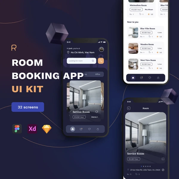 32屏租房房屋预订应用 UI 套件 Room Booking App UI Kit