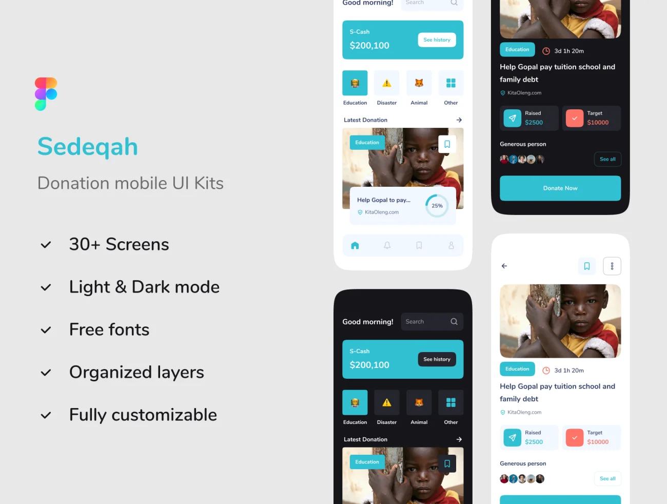 30屏现代简约风格慈善捐款手机应用UI 套件 Sedeqah – Donation mobile app UI Kit插图1
