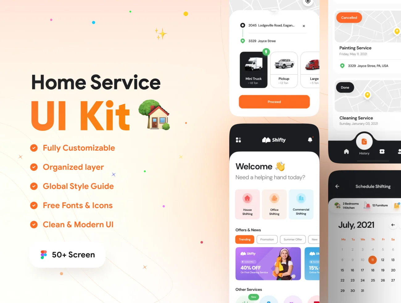 50屏家居软装家具配送应用UI套件 Shifty – Home Service App UI Kit插图1