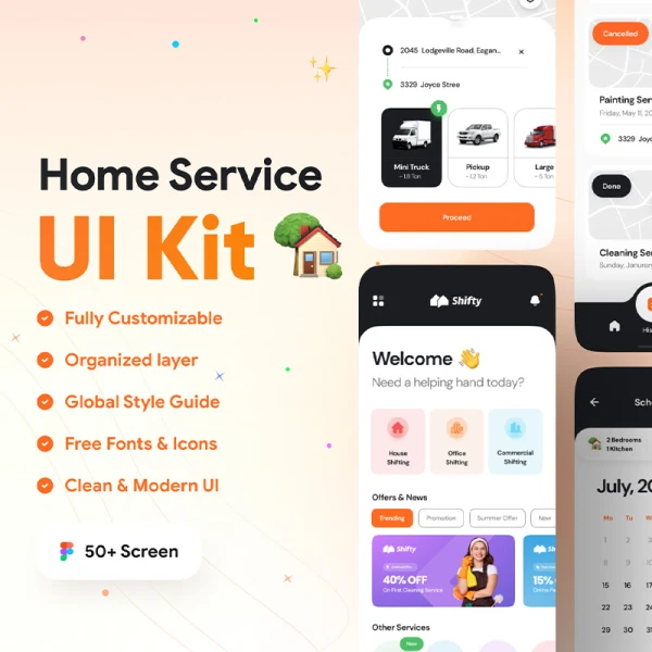 50屏家居软装家具配送应用UI套件 Shifty - Home Service App UI Kit