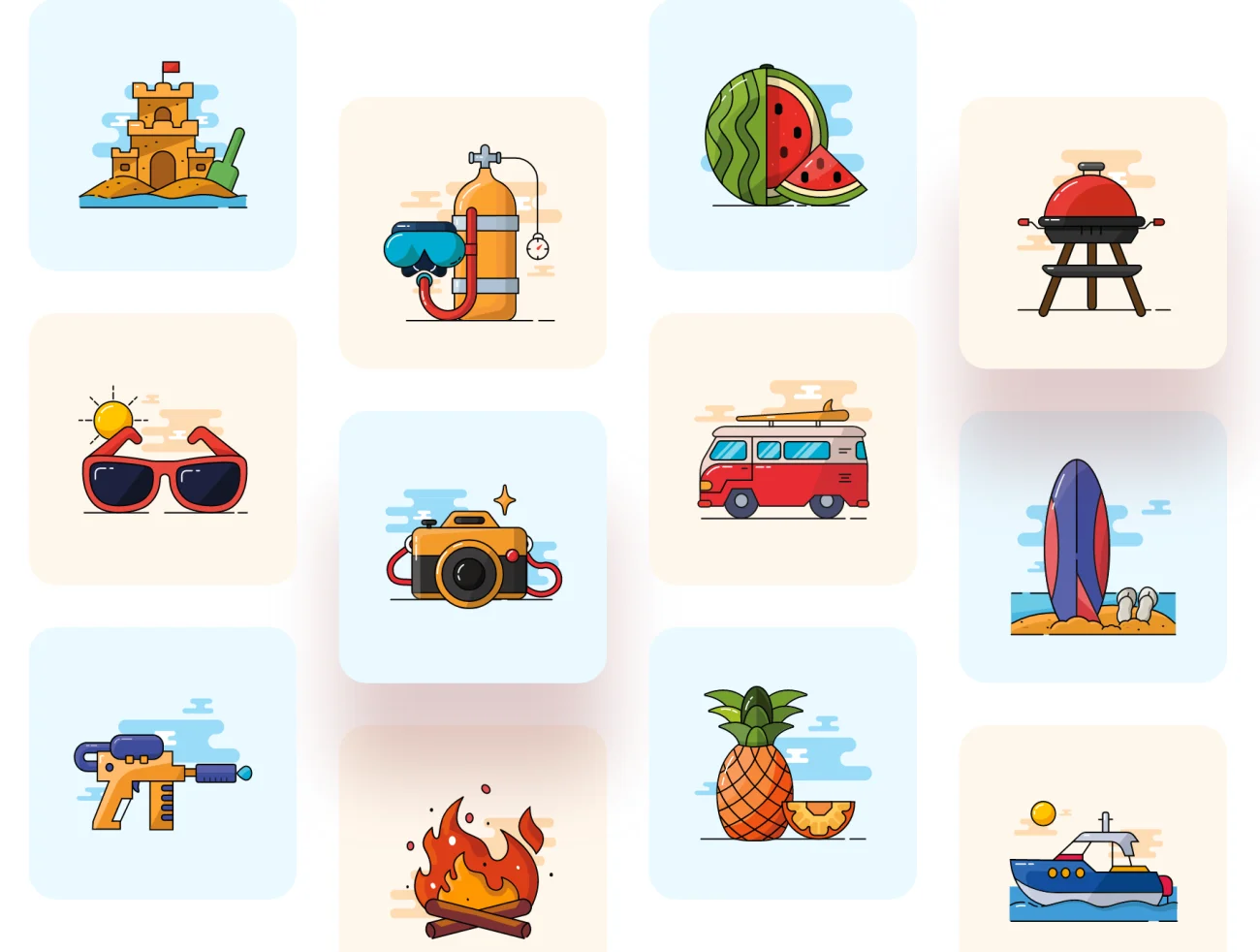 20款夏季假日旅游度假出行多彩图标合集 Summer holiday – Coloured icon set插图3