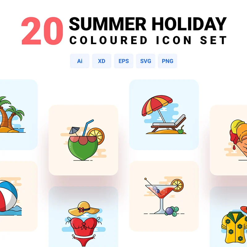 20款夏季假日旅游度假出行多彩图标合集 Summer holiday - Coloured icon set缩略图到位啦UI