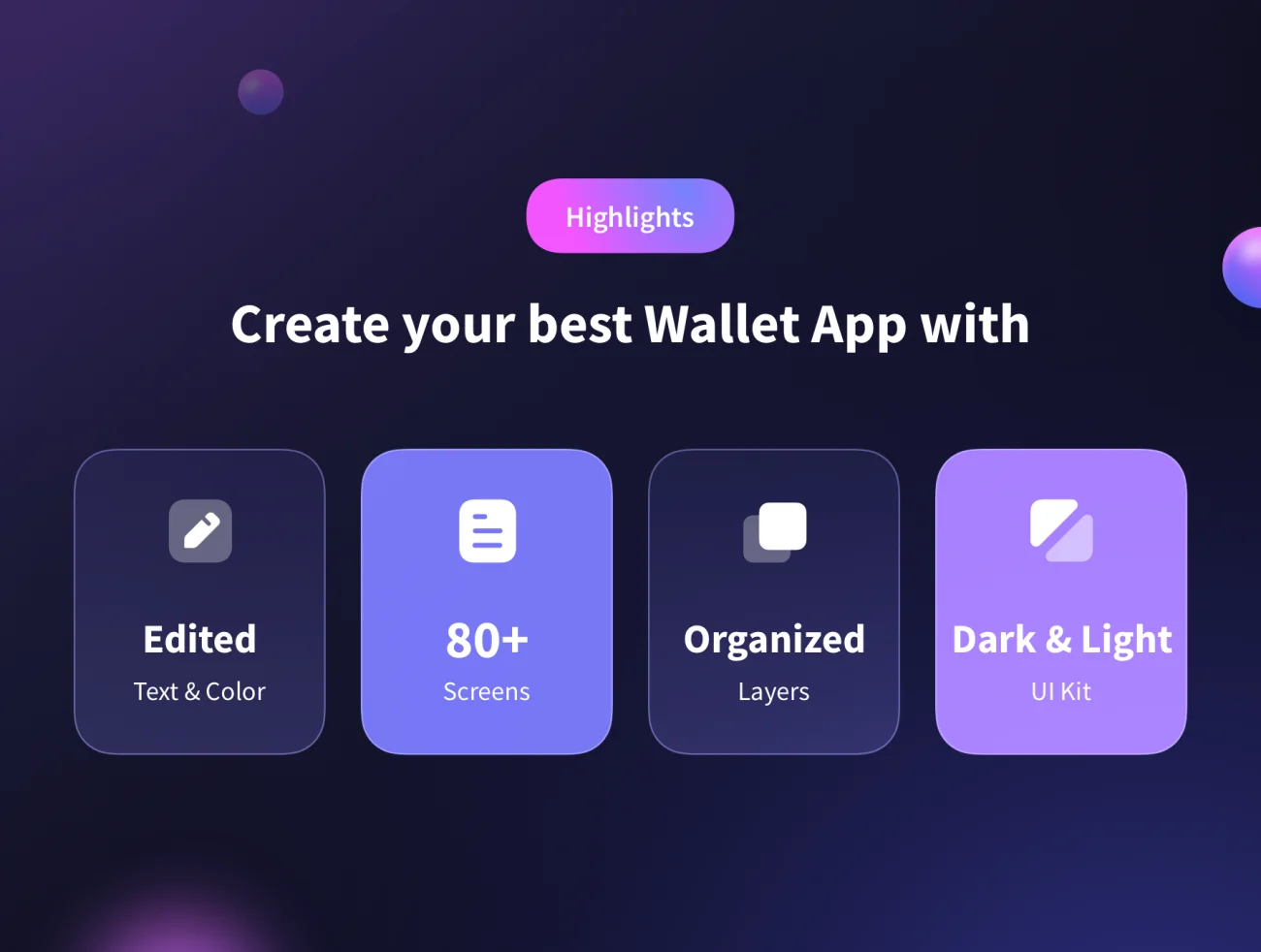 80屏全套深色电子钱包金融资产管理UI设计系统套件 Wallet App – Mobile UI Kits插图1
