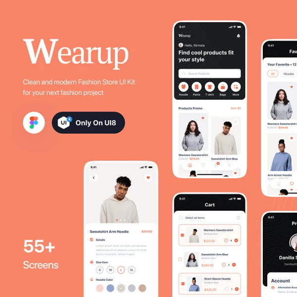 55屏电子商务应用Ui 套件 Wearup - eCommerce App Ui Kit