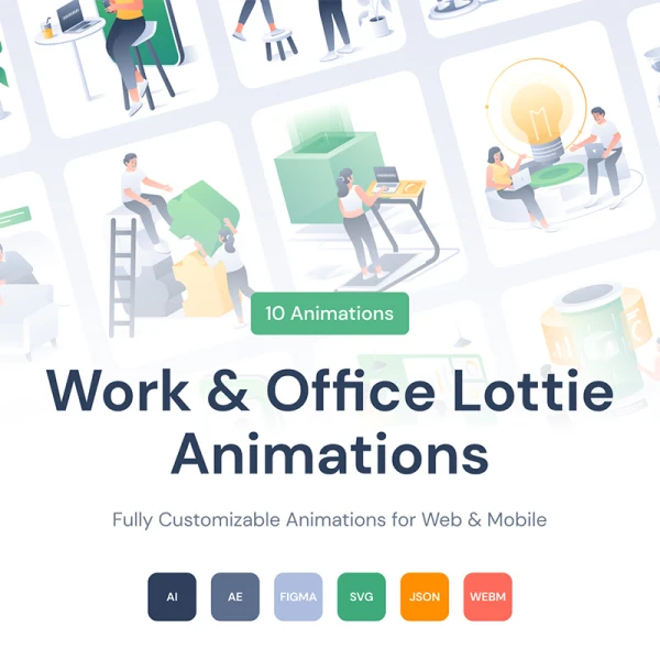 10款工作办公场景洛丽塔动画插画AE模板 Work and Office Lottie Animations