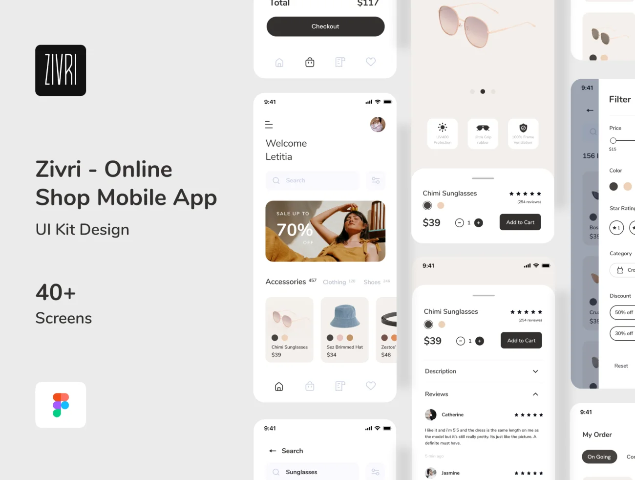 40屏电商网购平台应用 UI 设计工具包 Zivri – Online Shop Mobile App UI Kit插图1
