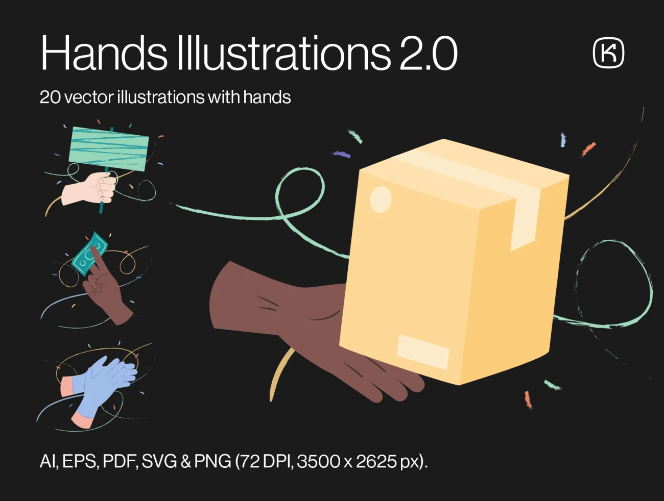 20幅扁平化矢量手部动作矢量插画合集 Hands Illustrations 2.0插图5