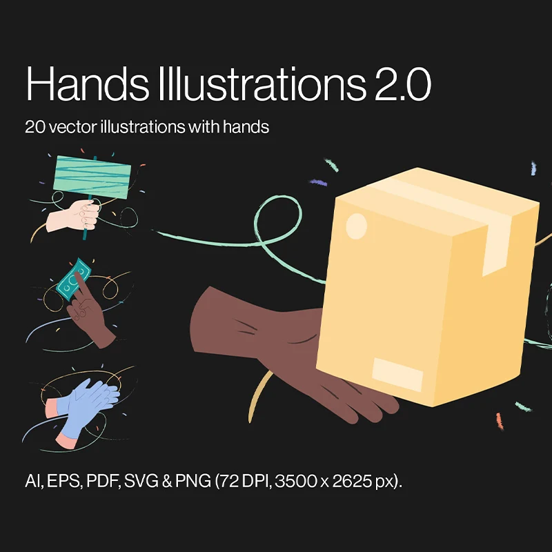 20幅扁平化矢量手部动作矢量插画合集 Hands Illustrations 2.0缩略图到位啦UI