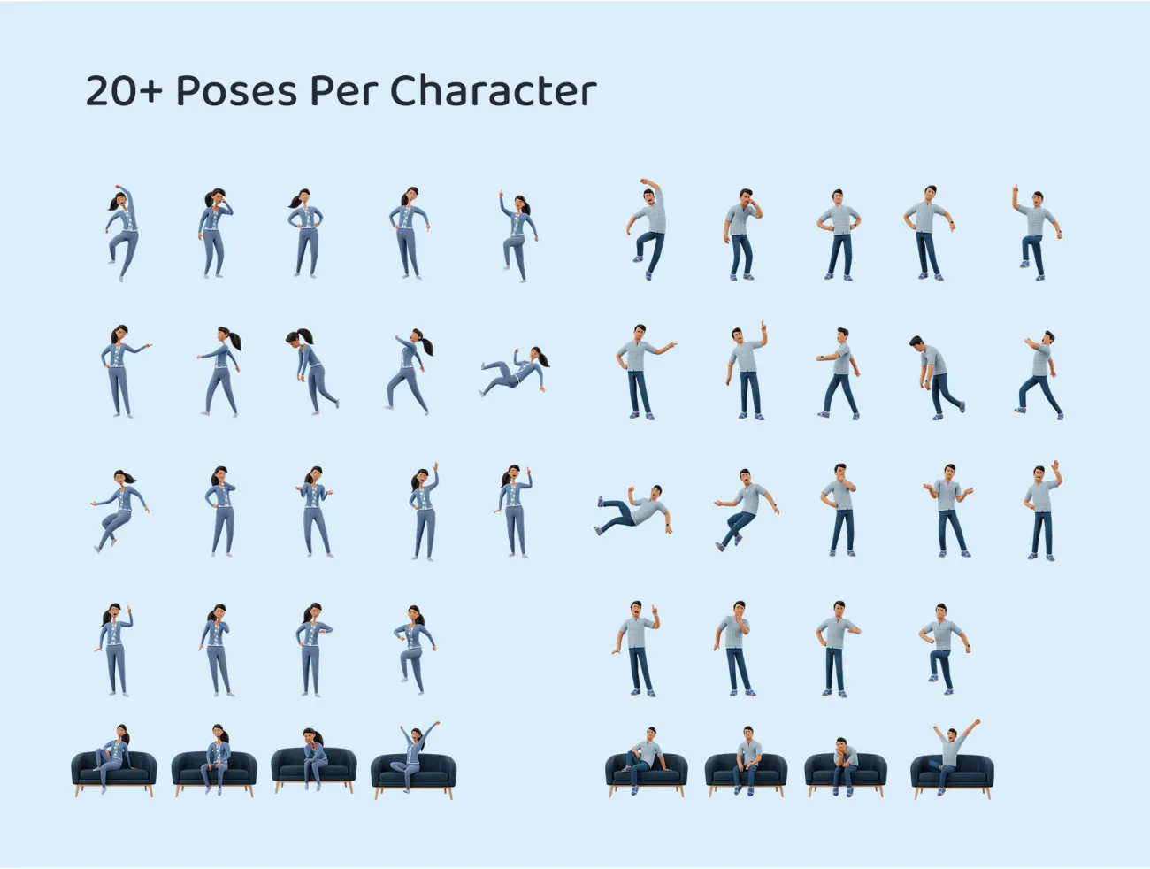 20款3D人物插图多姿势图库包 3D Character Illustration Pose Library Pa插图7