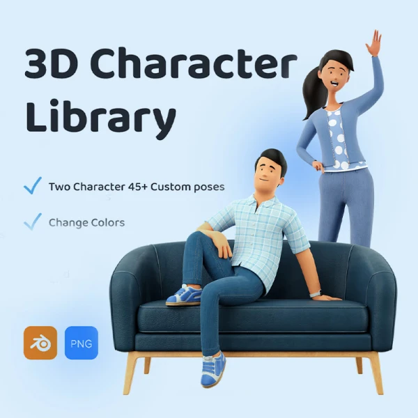 20款3D人物插图多姿势图库包 3D Character Illustration Pose Library Pa