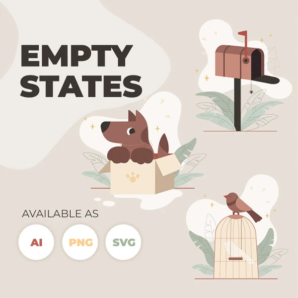 12幅空状态错误页矢量扁平化插图合集 Empty States Illustrations