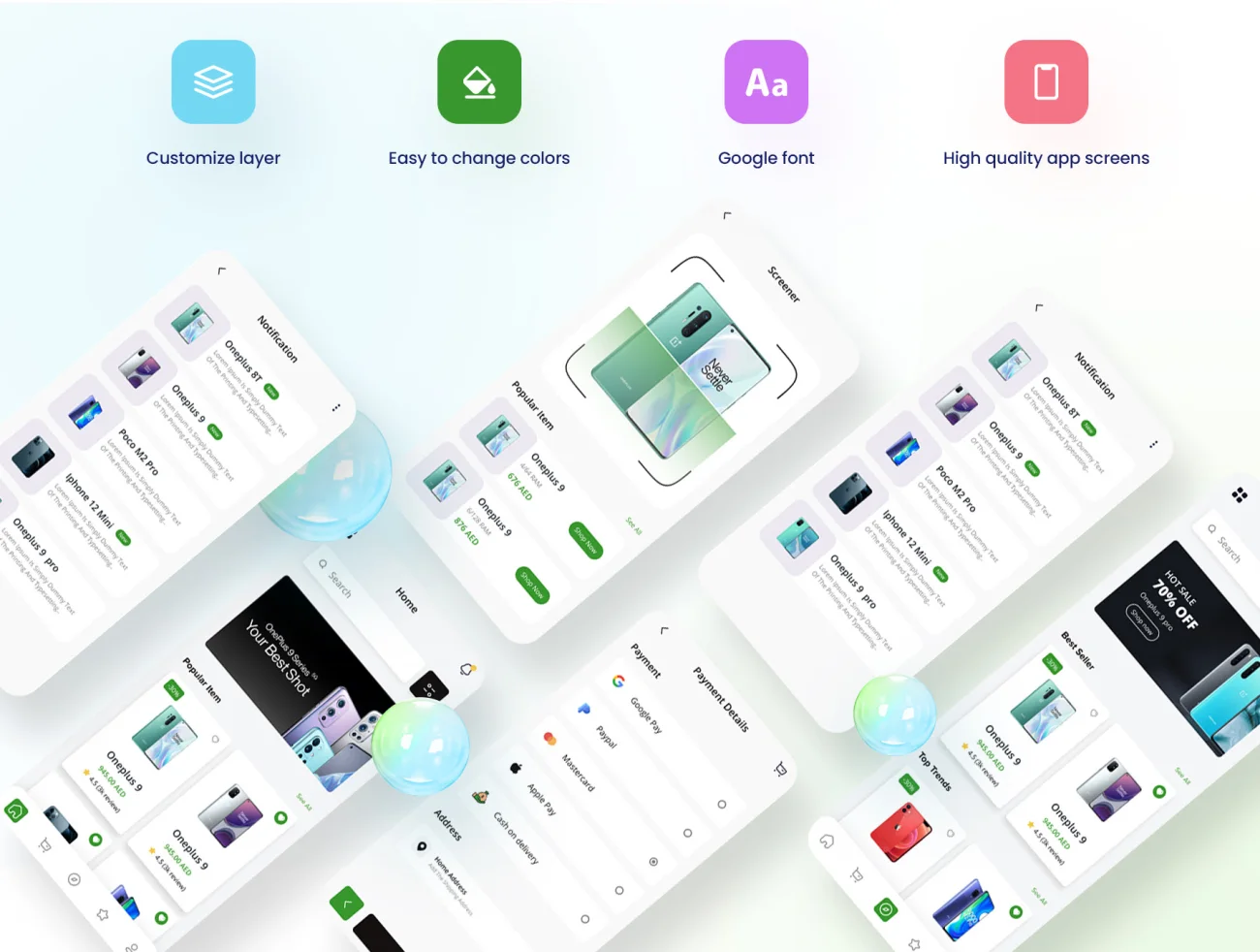 35屏高级电商应用 UI 套件 Mobile Shop – Premium Ecommerce App UI Ki插图3