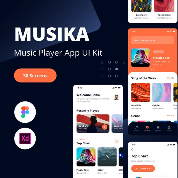 30屏现代高端音乐播放器应用UI套件 Musika - Music Player App UI Kit