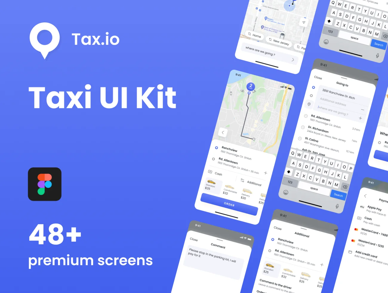 48屏完整版出租车租车打车应用ui设计套件 Tax.io – Taxi ui kit插图1
