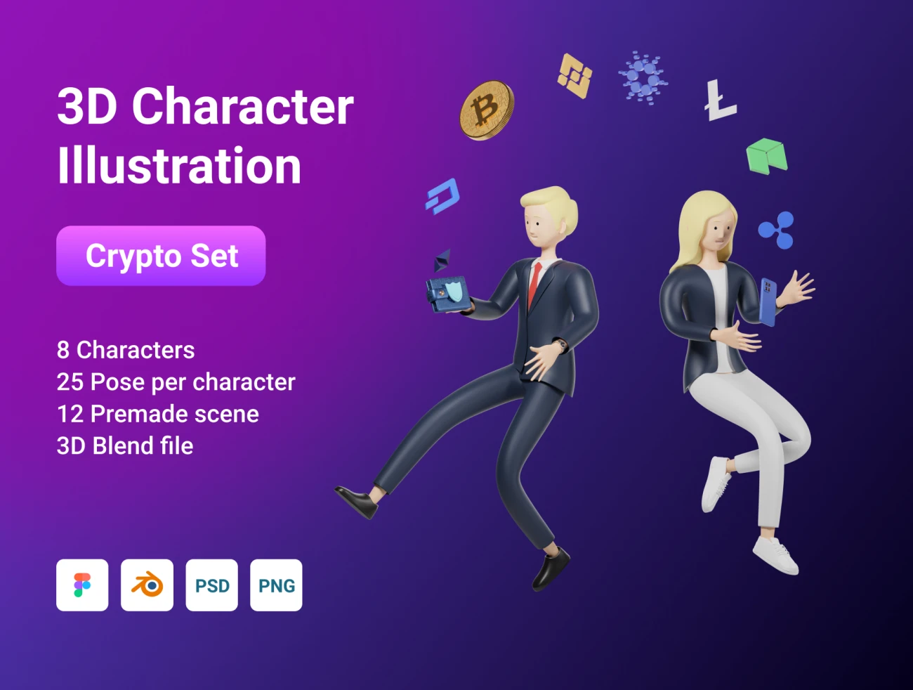 200款加密货币3D人物角色和元素插图合集 3D Character Pack Crypto Illustration & 3D Elements object-3D/图标、人物插画、商业金融、场景插画、插画、插画功能、电子商务、虚拟货币、金融理财-到位啦UI