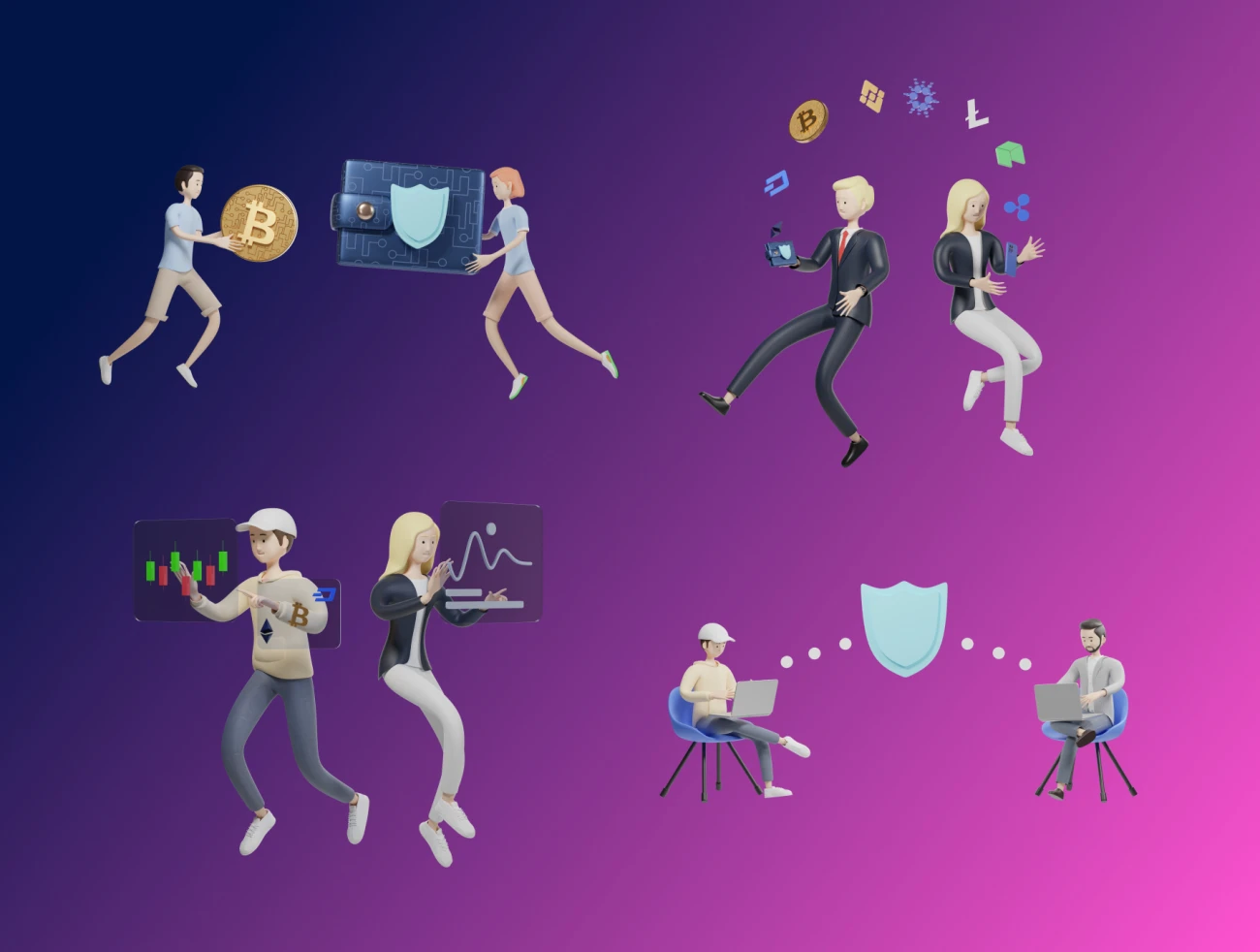 200款加密货币3D人物角色和元素插图合集 3D Character Pack Crypto Illustration & 3D Elements object-3D/图标、人物插画、商业金融、场景插画、插画、插画功能、电子商务、虚拟货币、金融理财-到位啦UI