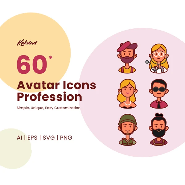 60款矢量卡通人物头像 60 Avatar Icons Profession Series