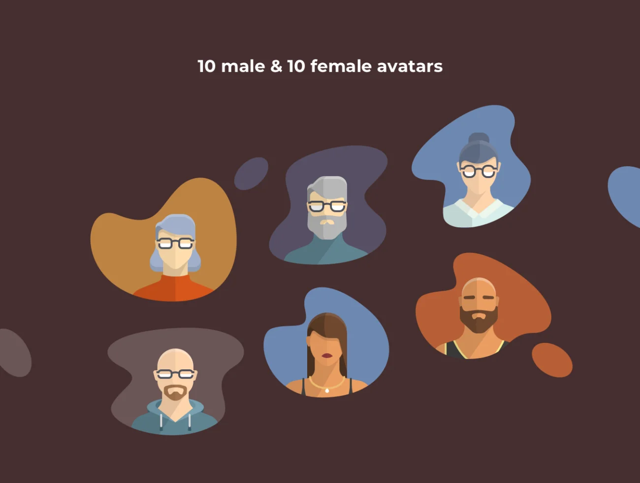 20款扁平化男女人物头像矢量素材 Avatars for Design-3D/图标、人物插画、插画、插画风格-到位啦UI
